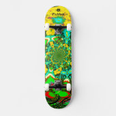 Groovy Yellow Green Abstract Futuristic spiral Persoonlijk Skateboard (Voorkant)