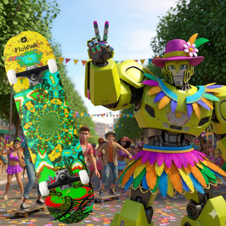 Groovy Yellow Green Abstract Futuristic spiral Persoonlijk Skateboard