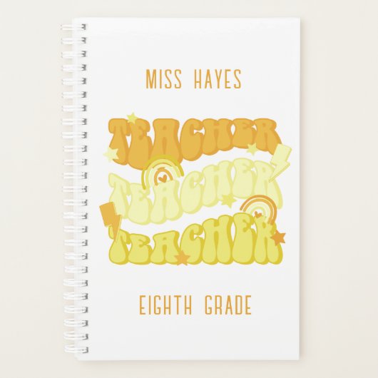 Groovy Yellow Retro Schattige Teacher Planner (Voorkant)