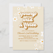 Groovy Young Wild Drie Retro Daisy 3de Verjaardag Kaart (Voorkant)