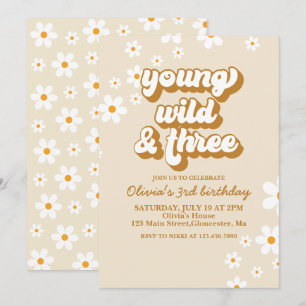 Groovy Young Wild Drie Retro Daisy 3de Verjaardag Kaart