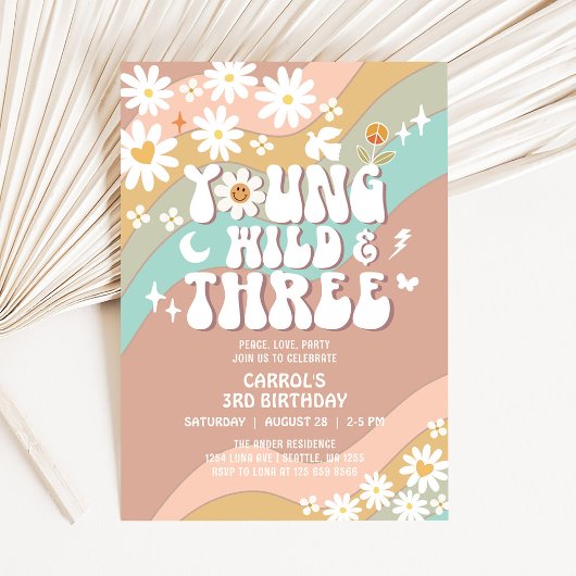 Groovy Young Wild en Drie 3de Verjaardag Kaart