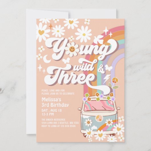 Groovy Young Wild en drie 3e verjaardag Kaart (Voorkant)