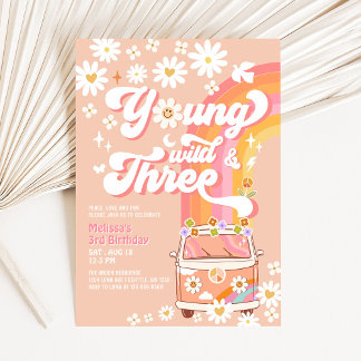 Groovy Young Wild en Three Daisy 3de verjaardag Kaart