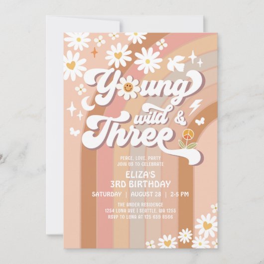 Groovy Young Wild en Three Mauve 3e verjaardag Kaart (Voorkant)