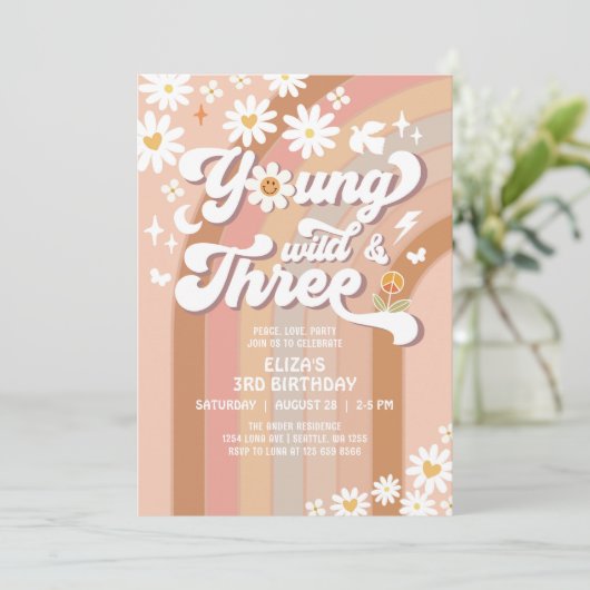 Groovy Young Wild en Three Mauve 3e verjaardag Kaart (Staand voorkant)