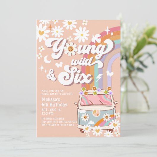 Groovy Young Wild en ZES Regenboog 6de verjaardag Kaart (Staand voorkant)