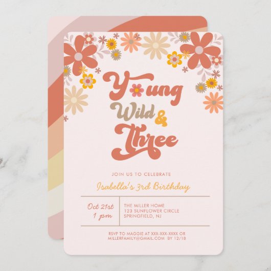 Groovy Young Wild & Three 3rd Birthday Kaart (Voorkant / Achterkant)