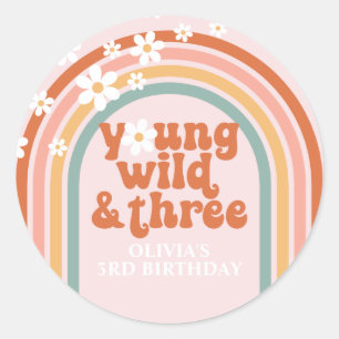 Groovy Young Wild Three madeliefjes regenboog 3de  Ronde Sticker