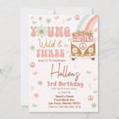 Groovy Young Wild & Three Rainbow 3rd Birthday Kaart (Voorkant)