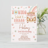 Groovy Young Wild & Three Rainbow 3rd Birthday Kaart (Staand voorkant)