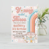 Groovy Young Wild & Three Rainbow 3rd Birthday Kaart (Staand voorkant)