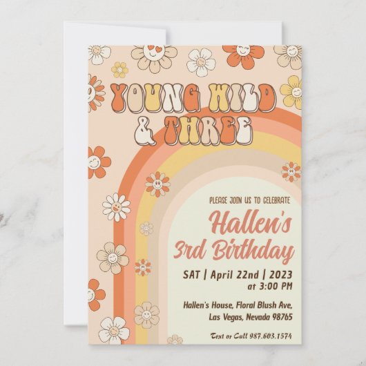 Groovy Young Wild & Three Rainbow 3rd Birthday Kaart (Voorkant)