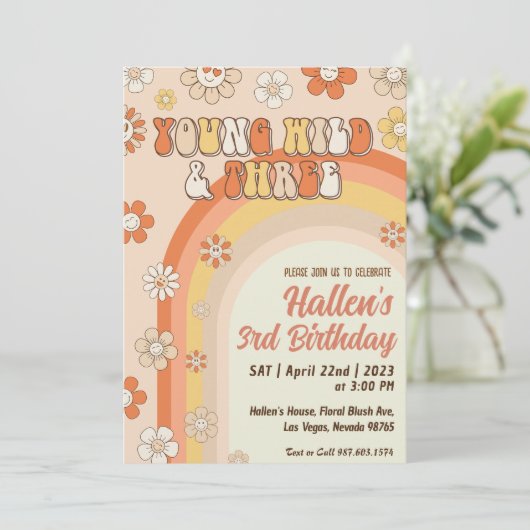 Groovy Young Wild & Three Rainbow 3rd Birthday Kaart (Staand voorkant)