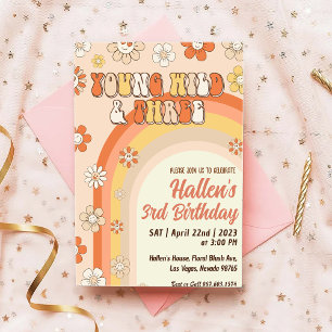 Groovy Young Wild & Three Rainbow 3rd Birthday Kaart