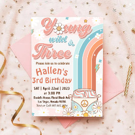 Groovy Young Wild & Three Rainbow 3rd Birthday Kaart