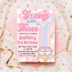 Groovy Young Wild & Three Rainbow 3rd Birthday Kaart