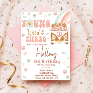 Groovy Young Wild & Three Rainbow 3rd Birthday Kaart