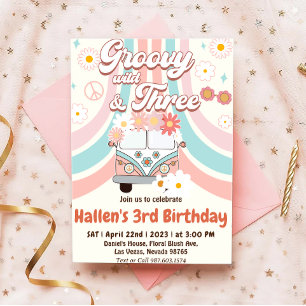 Groovy Young Wild & Three Rainbow 3rd Birthday Kaart