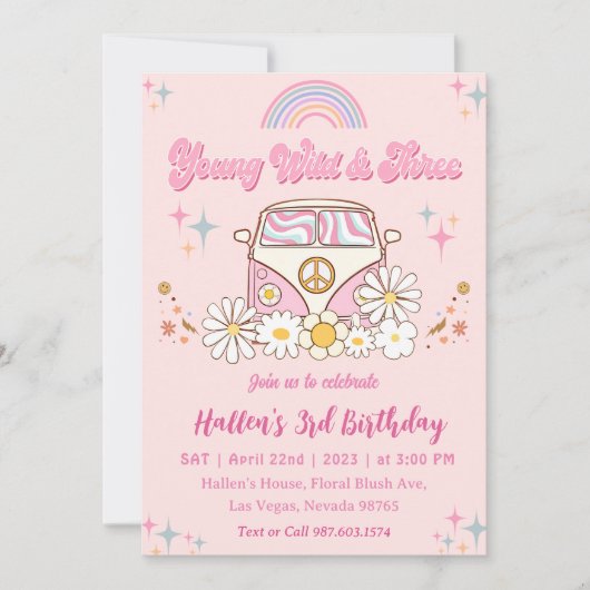 Groovy Young Wild & Three Rainbow 3rd Birthday Kaart (Voorkant)