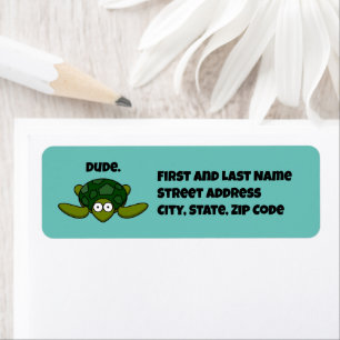 Groovy Zee Schildpad Cartoon, Funny Ocean "Dude" Etiket