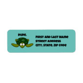Groovy Zee Schildpad Cartoon, Funny Ocean "Dude" Etiket (Voorkant)