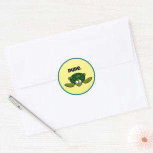 Groovy Zee Schildpad Cartoon, Funny Ocean "Dude" Ronde Sticker