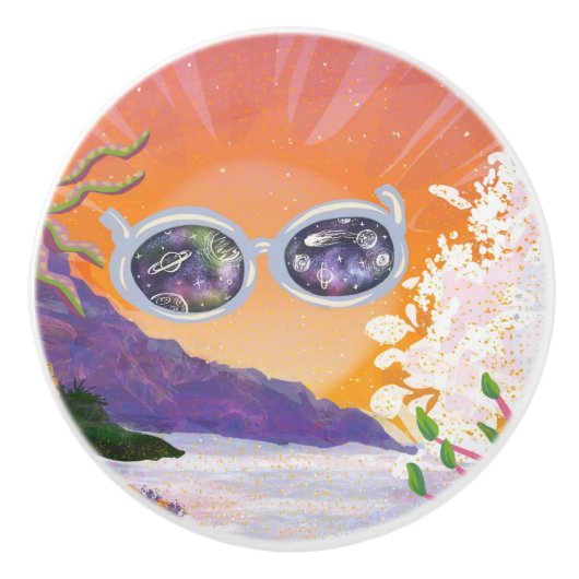 Groovy Zonsondergang Keramische Knop (Voorkant)
