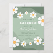 GroovySage Green Retro Boho Daisy Baby shower Kaart (Voorkant)