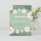 GroovySage Green Retro Boho Daisy Baby shower Kaart (Staand voorkant)