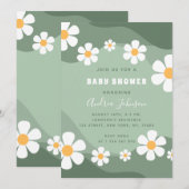 GroovySage Green Retro Boho Daisy Baby shower Kaart (Voorkant / Achterkant)