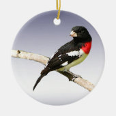 Grosbeak met roos keramisch ornament (Voorkant)