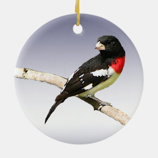 Grosbeak met roos keramisch ornament (Achterkant)