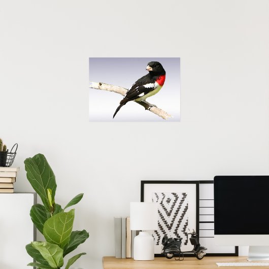 Grosbeak met roos poster (Thuiskantoor)