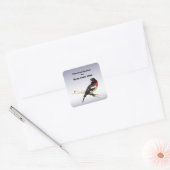 Grosbeak met roos vierkante sticker (Envelop)