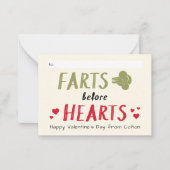 Gross Boy Farts before Hearts Classroom Valentijn Notitiekaartje (Voorkant)