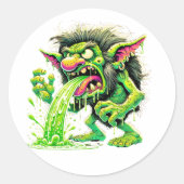 Gross Out Puking Troll Slime & Lachen Ronde Sticker (Voorkant)