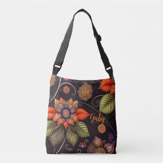 große Blüten mit Ornamenten edles Muster Crossbody Tas