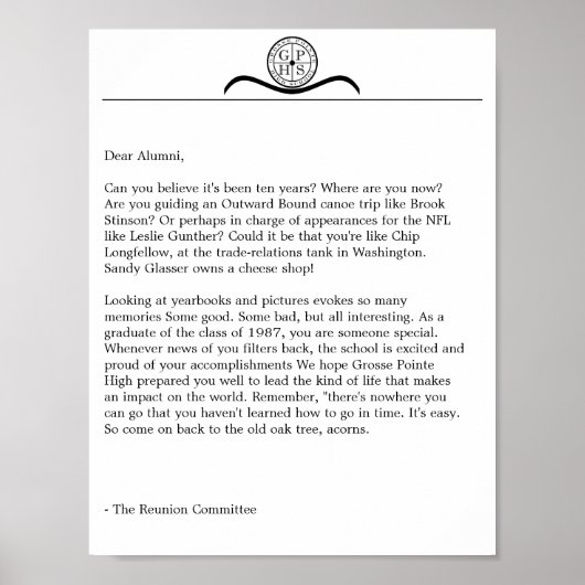Grosse Pointe High Reunion Letter Poster (Voorkant)