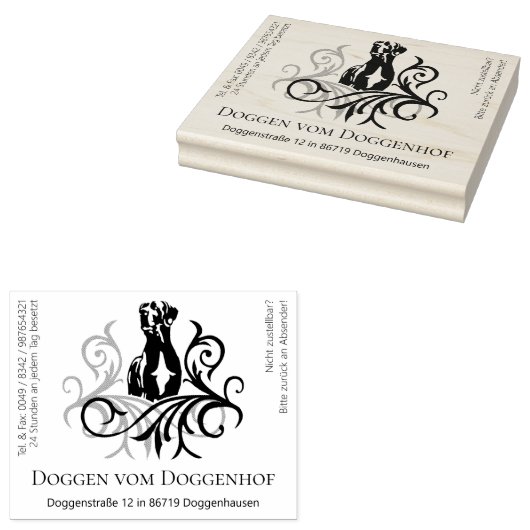 Großer Doggen Stempel viel Text (Gestempeld)