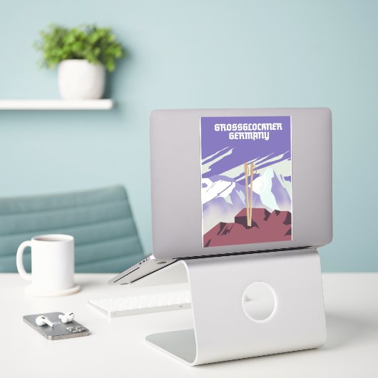 Grossglockner Duitsland bergposter. Sticker (Laptop op bureau)