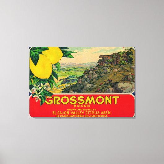 Grossmont Lemon LabelEl Cajon, CA Canvas Afdruk (Voorkant)