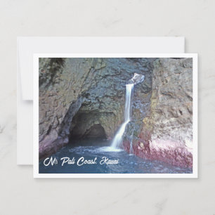 Grot en waterval langs de kust van Nā Pali, Kauai Briefkaart