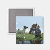 Grot van de gele hond magneet (Voorkant / Achterkant)