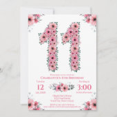 Grote 11e verjaardag Groene olievlek Meisroze bloe Kaart (Voorkant)