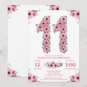 Grote 11e verjaardag Groene olievlek Meisroze bloe Kaart (Voorkant / Achterkant)