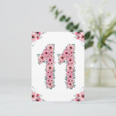 Grote 11e verjaardag Roze bloemen Meisje Groen bla Briefkaart (Staand voorkant)