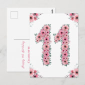 Grote 11e verjaardag Roze bloemen Meisje Groen bla Briefkaart (Voorkant / Achterkant)