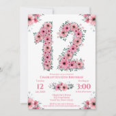Grote 12e verjaardag Groene olievlek Meisroze bloe Kaart (Voorkant)