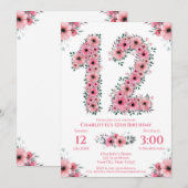 Grote 12e verjaardag Groene olievlek Meisroze bloe Kaart (Voorkant / Achterkant)